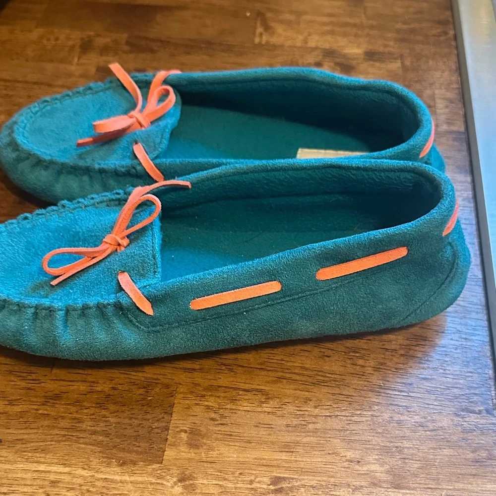 American Girl Teal Moccasins with Coral Details